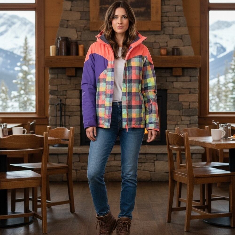 Billabong Flake Jacket Womens XS Plaid Snowboard Ski Snow Coat 8K Colorblock